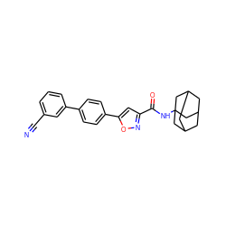 N#Cc1cccc(-c2ccc(-c3cc(C(=O)NC45CC6CC(CC(C6)C4)C5)no3)cc2)c1 ZINC000653842831