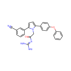 N#Cc1cccc(-c2ccc(-c3ccc(Oc4ccccc4)cc3)n2CC(=O)N=C(N)N)c1 ZINC000029039794