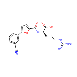 N#Cc1cccc(-c2ccc(C(=O)N[C@H](CCCNC(=N)N)C(=O)O)o2)c1 ZINC000028707124