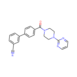 N#Cc1cccc(-c2ccc(C(=O)N3CCN(c4ncccn4)CC3)cc2)c1 ZINC000034806382