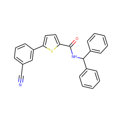 N#Cc1cccc(-c2ccc(C(=O)NC(c3ccccc3)c3ccccc3)s2)c1 ZINC000058568610