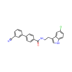 N#Cc1cccc(-c2ccc(C(=O)NCCc3c[nH]c4ccc(Cl)cc34)cc2)c1 ZINC000095572473