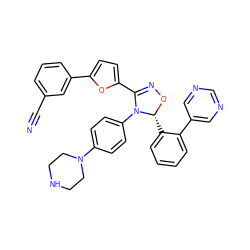 N#Cc1cccc(-c2ccc(C3=NO[C@H](c4ccccc4-c4cncnc4)N3c3ccc(N4CCNCC4)cc3)o2)c1 ZINC000084653923