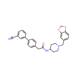 N#Cc1cccc(-c2ccc(CC(=O)NC3CCN(Cc4ccc5c(c4)OCO5)CC3)cc2)c1 ZINC000028462659