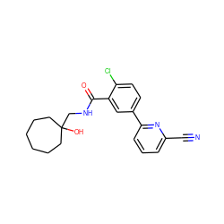 N#Cc1cccc(-c2ccc(Cl)c(C(=O)NCC3(O)CCCCCC3)c2)n1 ZINC000049111341