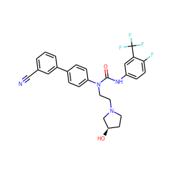 N#Cc1cccc(-c2ccc(N(CCN3CC[C@@H](O)C3)C(=O)Nc3ccc(F)c(C(F)(F)F)c3)cc2)c1 ZINC000013641318