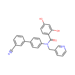 N#Cc1cccc(-c2ccc(N(Cc3cccnc3)C(=O)c3ccc(O)cc3O)cc2)c1 ZINC000653769206