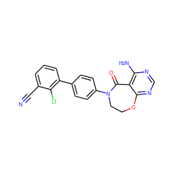 N#Cc1cccc(-c2ccc(N3CCOc4ncnc(N)c4C3=O)cc2)c1Cl ZINC000169324830