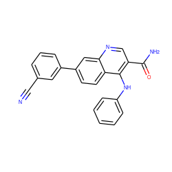 N#Cc1cccc(-c2ccc3c(Nc4ccccc4)c(C(N)=O)cnc3c2)c1 ZINC000028960102