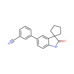 N#Cc1cccc(-c2ccc3c(c2)C2(CCCC2)C(=O)N3)c1 ZINC000003994337