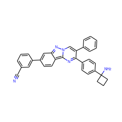 N#Cc1cccc(-c2ccc3c(c2)nn2cc(-c4ccccc4)c(-c4ccc(C5(N)CCC5)cc4)nc32)c1 ZINC000143432170