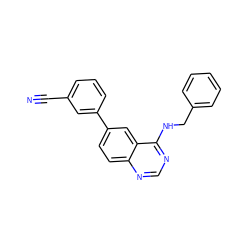 N#Cc1cccc(-c2ccc3ncnc(NCc4ccccc4)c3c2)c1 ZINC000004265845