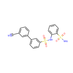 N#Cc1cccc(-c2cccc(S(=O)(=O)Nc3ccccc3S(N)(=O)=O)c2)c1 ZINC000146130692