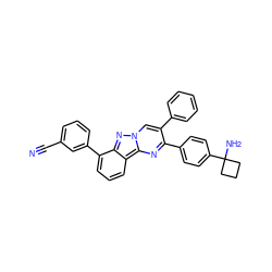 N#Cc1cccc(-c2cccc3c2nn2cc(-c4ccccc4)c(-c4ccc(C5(N)CCC5)cc4)nc32)c1 ZINC000143431958
