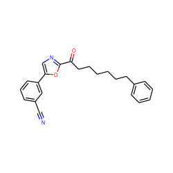 N#Cc1cccc(-c2cnc(C(=O)CCCCCCc3ccccc3)o2)c1 ZINC000035259926