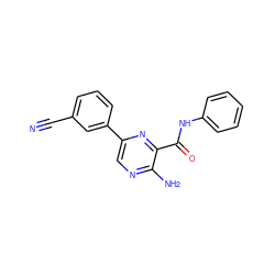 N#Cc1cccc(-c2cnc(N)c(C(=O)Nc3ccccc3)n2)c1 ZINC000071317641