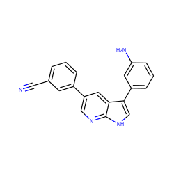 N#Cc1cccc(-c2cnc3[nH]cc(-c4cccc(N)c4)c3c2)c1 ZINC000095580505