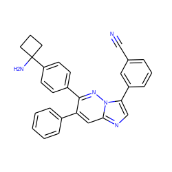 N#Cc1cccc(-c2cnc3cc(-c4ccccc4)c(-c4ccc(C5(N)CCC5)cc4)nn23)c1 ZINC000147010685