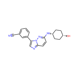 N#Cc1cccc(-c2cnc3ccc(N[C@H]4CC[C@@H](O)CC4)nn23)c1 ZINC000113136496