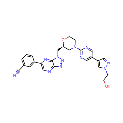 N#Cc1cccc(-c2cnc3nnn(C[C@@H]4CN(c5ncc(-c6cnn(CCO)c6)cn5)CCO4)c3n2)c1 ZINC001772581371