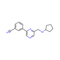 N#Cc1cccc(-c2cncc(CNC3CCCC3)n2)c1 ZINC000071410698