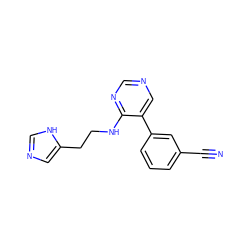 N#Cc1cccc(-c2cncnc2NCCc2cnc[nH]2)c1 ZINC000004239419