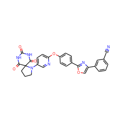 N#Cc1cccc(-c2coc(-c3ccc(Oc4ccc(N5CCCC56C(=O)NC(=O)NC6=O)cn4)cc3)n2)c1 ZINC000003926105