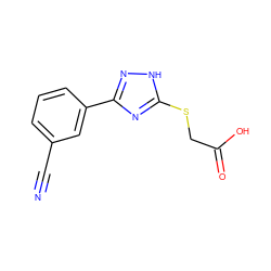 N#Cc1cccc(-c2n[nH]c(SCC(=O)O)n2)c1 ZINC000037368405