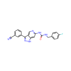 N#Cc1cccc(-c2n[nH]c3cc(NC(=O)NCc4ccc(F)cc4)ncc23)c1 ZINC000261166217