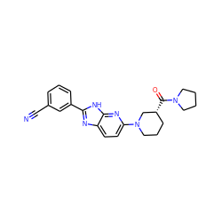 N#Cc1cccc(-c2nc3ccc(N4CCC[C@@H](C(=O)N5CCCC5)C4)nc3[nH]2)c1 ZINC001772612812