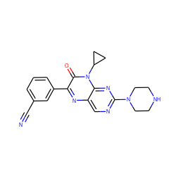 N#Cc1cccc(-c2nc3cnc(N4CCNCC4)nc3n(C3CC3)c2=O)c1 ZINC000004238528