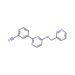 N#Cc1cccc(-c2nccc(NCc3cccnc3)n2)c1 ZINC000004258365