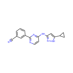 N#Cc1cccc(-c2nccc(Nc3cc(C4CC4)[nH]n3)n2)c1 ZINC000084634519