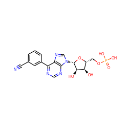 N#Cc1cccc(-c2ncnc3c2ncn3[C@@H]2O[C@H](COP(=O)(O)O)[C@@H](O)[C@H]2O)c1 ZINC000299826992