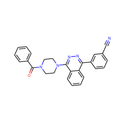 N#Cc1cccc(-c2nnc(N3CCN(C(=O)c4ccccc4)CC3)c3ccccc23)c1 ZINC000049036066