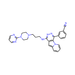 N#Cc1cccc(-c2nnc(NCCCN3CCN(c4ncccn4)CC3)c3cc4ccccn4c23)c1 ZINC000049066691