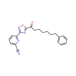 N#Cc1cccc(-c2noc(C(=O)CCCCCCc3ccccc3)n2)n1 ZINC000040896149