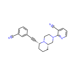 N#Cc1cccc(C#C[C@H]2CCC[C@H]3CN(c4ncccc4C#N)CCN32)c1 ZINC000034778287