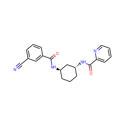 N#Cc1cccc(C(=O)N[C@@H]2CCC[C@@H](NC(=O)c3ccccn3)C2)c1 ZINC000095587695