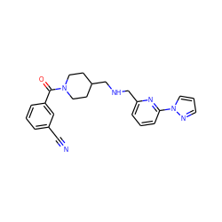 N#Cc1cccc(C(=O)N2CCC(CNCc3cccc(-n4cccn4)n3)CC2)c1 ZINC000013782332