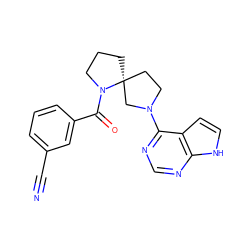 N#Cc1cccc(C(=O)N2CCC[C@@]23CCN(c2ncnc4[nH]ccc24)C3)c1 ZINC000143756758