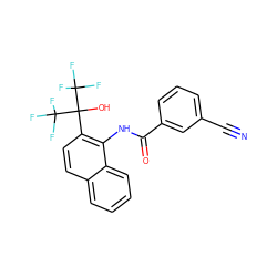 N#Cc1cccc(C(=O)Nc2c(C(O)(C(F)(F)F)C(F)(F)F)ccc3ccccc23)c1 ZINC000013489811