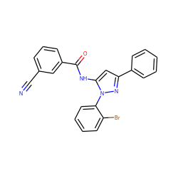 N#Cc1cccc(C(=O)Nc2cc(-c3ccccc3)nn2-c2ccccc2Br)c1 ZINC000013704427