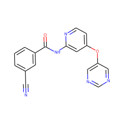 N#Cc1cccc(C(=O)Nc2cc(Oc3cncnc3)ccn2)c1 ZINC000096175672