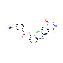 N#Cc1cccc(C(=O)Nc2cccc(Nc3cc4c(=O)[nH][nH]c(=O)c4cc3Cl)c2)c1 ZINC000073169426
