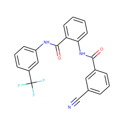 N#Cc1cccc(C(=O)Nc2ccccc2C(=O)Nc2cccc(C(F)(F)F)c2)c1 ZINC000064814629