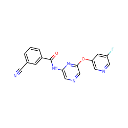 N#Cc1cccc(C(=O)Nc2cncc(Oc3cncc(F)c3)n2)c1 ZINC000299826732