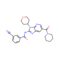 N#Cc1cccc(C(=O)Nc2nc3cc(C(=O)N4CCCCC4)cnc3n2C2CCOCC2)c1 ZINC000064504080