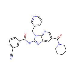 N#Cc1cccc(C(=O)Nc2nc3cc(C(=O)N4CCCCC4)cnc3n2Cc2cccnc2)c1 ZINC000064527857