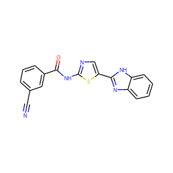 N#Cc1cccc(C(=O)Nc2ncc(-c3nc4ccccc4[nH]3)s2)c1 ZINC000653799614